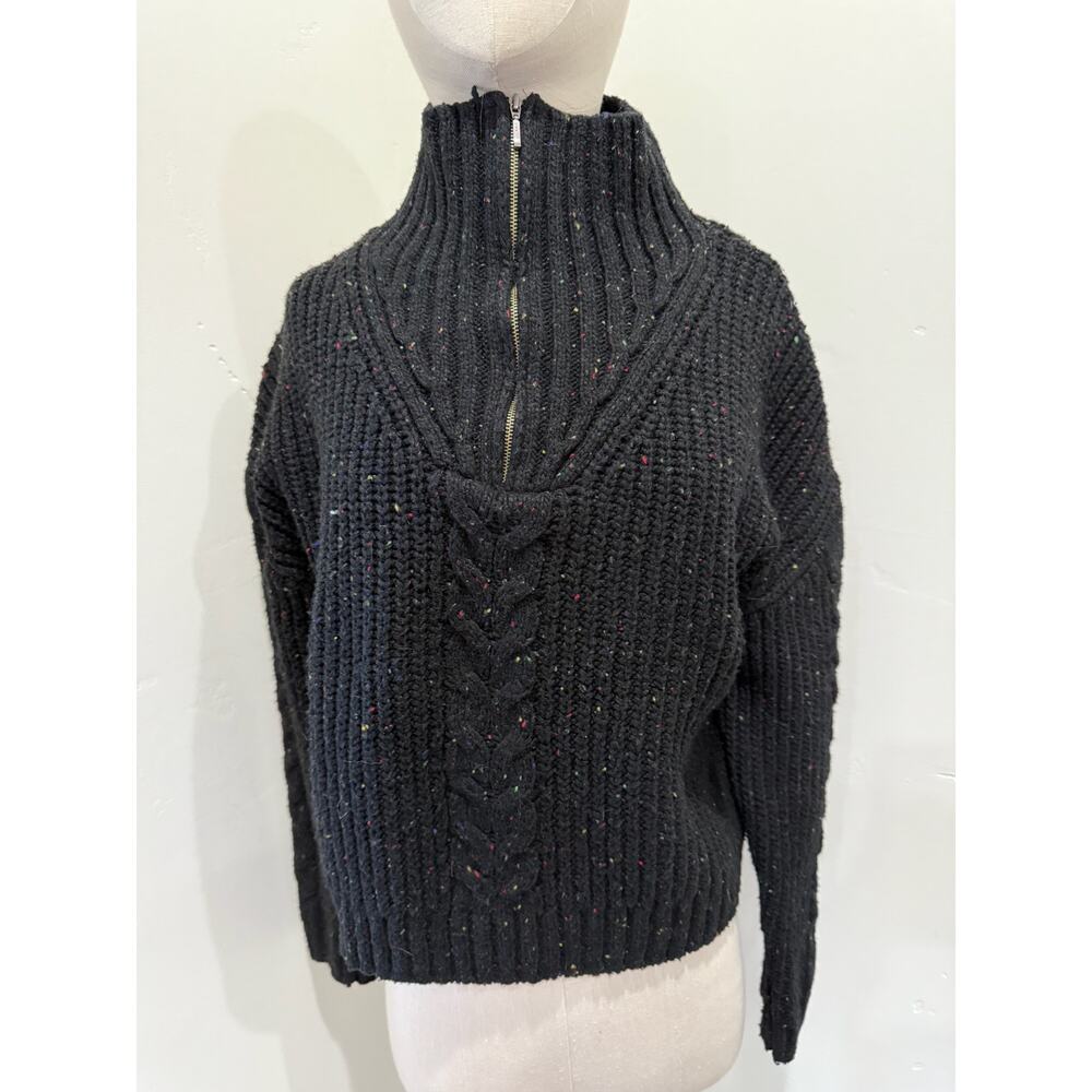 Prana Wool Women's Large Cable Knit Quarter Zip Sweater Black Laurel Creek